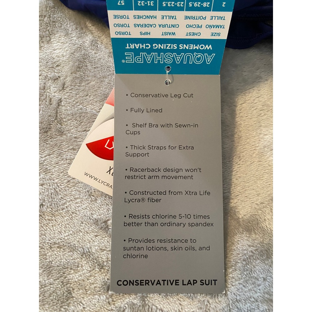 NWT Dolfin Swimsuit 34/8L Navy Aquashape Conservative Lap Suit Racerback One PC - Picture 11 of 12